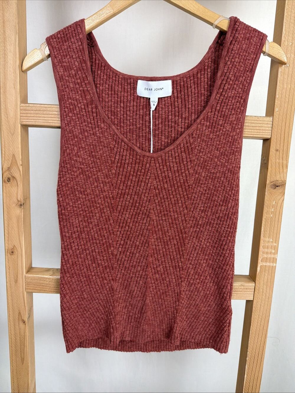 NWT Dear John Rust Scoop Neck Ribbed Sweater Knit Tank Top #1097 Size SMALL